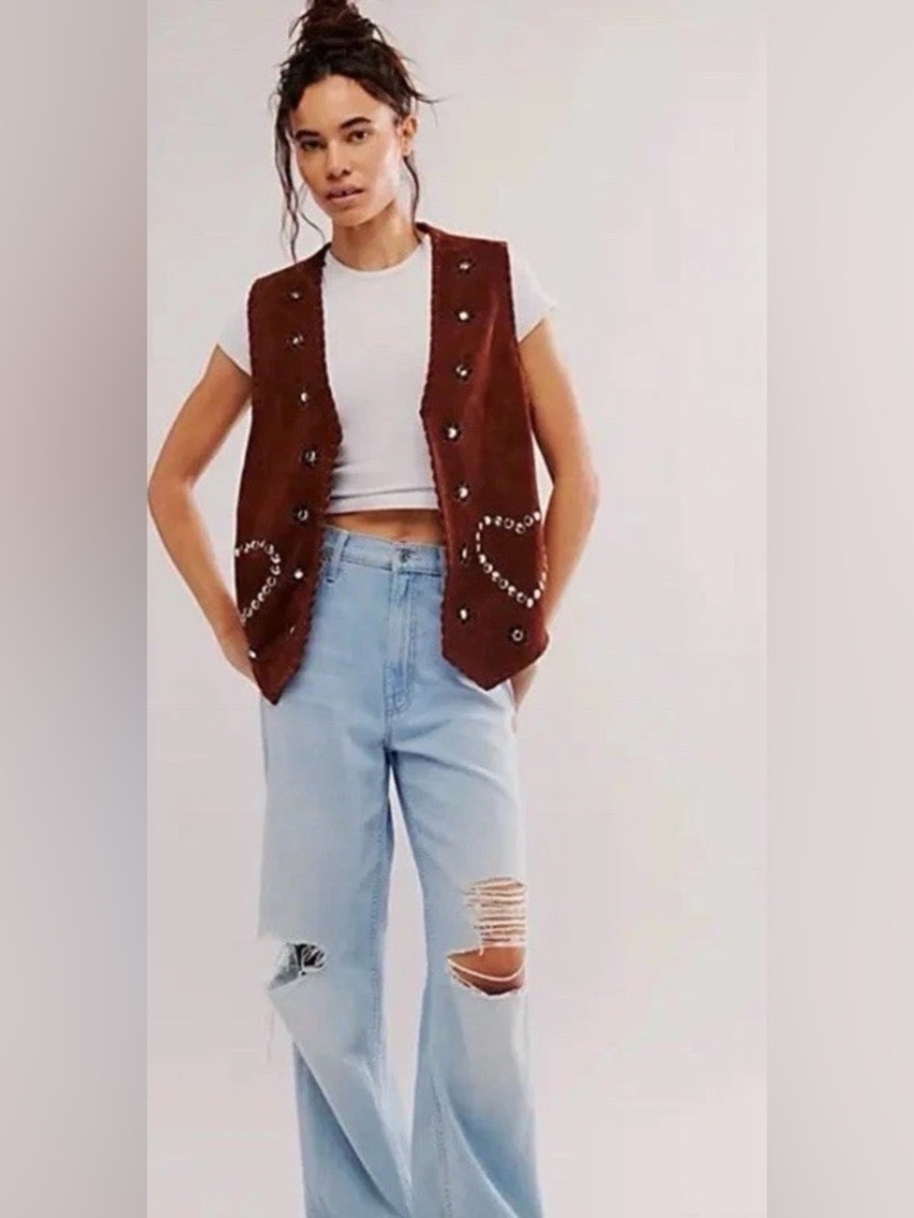 Free People Understated Leather Suede Rachel Vest-small nwot
